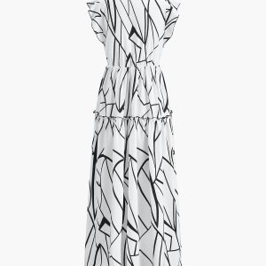 Abstract Lines Print Y2K Aesthetic Sleeveless Maxi Dress for Trendy Summer Outfits