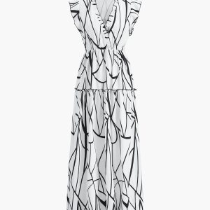 Abstract Lines Print Y2K Aesthetic Sleeveless Maxi Dress for Trendy Summer Outfits