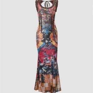 Abstract Print Design Y2K Maxi Dress - Trendy Aesthetic Dress for Stylish Outfits