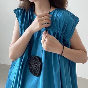 Aesthetic Drawstring Flying Sleeves A-Line Blue Dress for Y2K Fashion Lovers