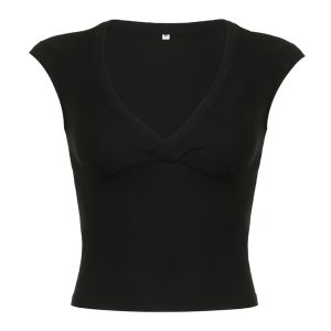 Aira V-Neck Basic Top - Y2K Fashion Essential for Coquette and Grunge Aesthetics