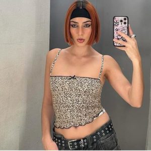 Amberly Y2K Leopard Print Top - Cute Grunge Aesthetic Shirt for Trendy Outfits