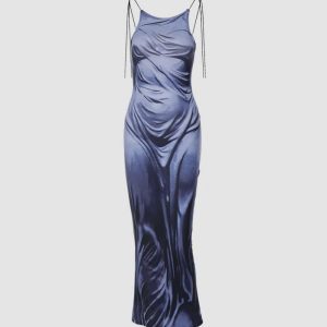 Angel Custodian Y2K Aesthetic Maxi Satin Dress for Elegant Coquette Style