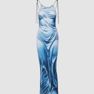 Angel Custodian Y2K Aesthetic Maxi Satin Dress for Elegant Coquette Style