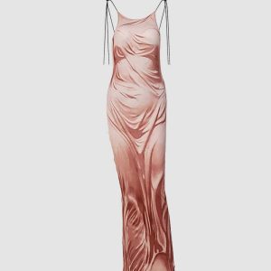 Angel Custodian Y2K Aesthetic Maxi Satin Dress for Elegant Coquette Style