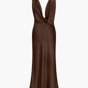 Aperol Spritz Cowl Neck Satin Maxi Dress - Y2K Aesthetic Evening Wear for Chic Outings