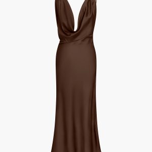 Aperol Spritz Cowl Neck Satin Maxi Dress - Y2K Aesthetic Evening Wear for Chic Outings