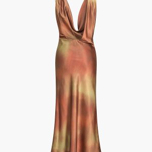 Aperol Spritz Cowl Neck Satin Maxi Dress - Y2K Aesthetic Evening Wear for Chic Outings