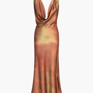 Aperol Spritz Cowl Neck Satin Maxi Dress - Y2K Aesthetic Evening Wear for Chic Outings