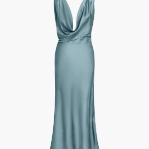 Aperol Spritz Cowl Neck Satin Maxi Dress - Y2K Aesthetic Evening Wear for Chic Outings