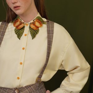 Apricot Fruit Embroidery Blouse - Y2K Aesthetic Cute Top for Coquette and Grunge Styles