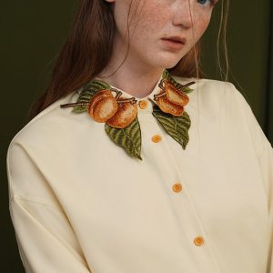 Apricot Fruit Embroidery Blouse - Y2K Aesthetic Cute Top for Coquette and Grunge Styles