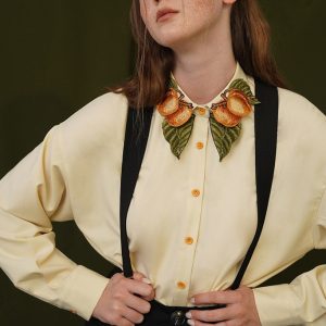 Apricot Fruit Embroidery Blouse - Y2K Aesthetic Cute Top for Coquette and Grunge Styles