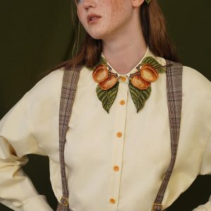 Apricot Fruit Embroidery Blouse - Y2K Aesthetic Cute Top for Coquette and Grunge Styles