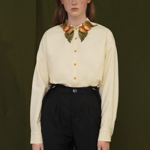 Apricot Fruit Embroidery Blouse - Y2K Aesthetic Cute Top for Coquette and Grunge Styles