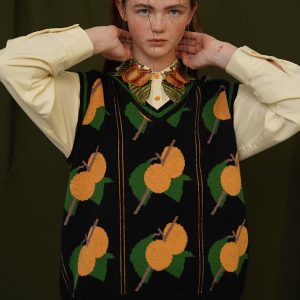 Apricot Fruit Embroidery Blouse - Y2K Aesthetic Cute Top for Coquette and Grunge Styles