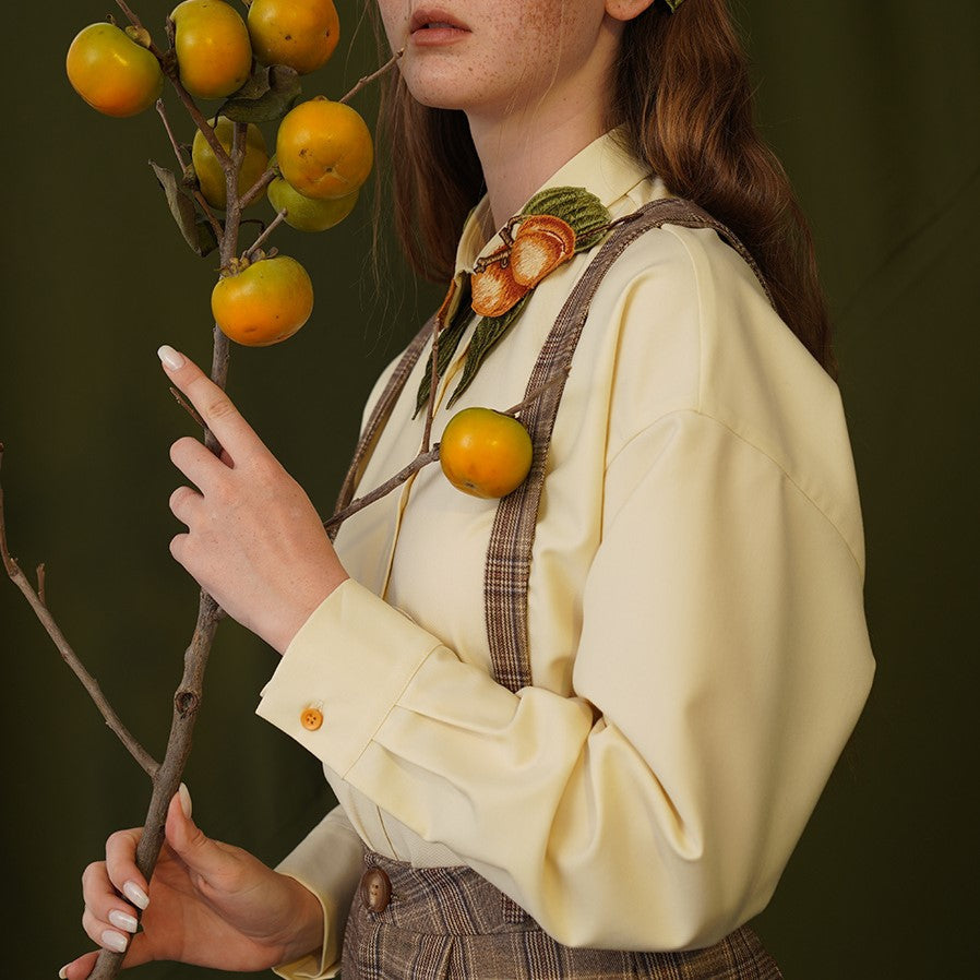 Apricot Fruit Embroidery Blouse - Y2K Aesthetic Cute Top for Coquette and Grunge Styles