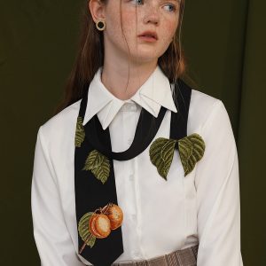 Apricot Fruit Embroidery Necktie - Y2K Aesthetic Accessory for Cute Outfits and Coquette Style