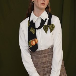 Apricot Fruit Embroidery Necktie - Y2K Aesthetic Accessory for Cute Outfits and Coquette Style