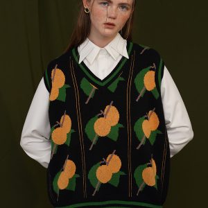 Apricot Fruit Pattern Knit Vest - Y2K Aesthetic Cute Top for Cozy Layering