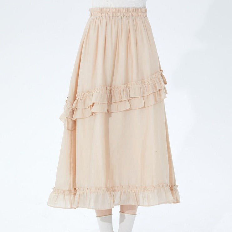 Apricot Y2K Double-Layered Ruffle Skirt for Coquette Aesthetic Outfits