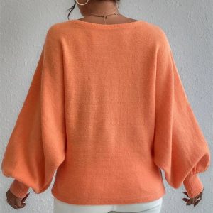 Art Printed Off Shoulder Batwing Sleeve Oversized Sweater - Comfy Knit Pullover for Spring