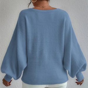 Art Printed Off Shoulder Batwing Sleeve Oversized Sweater - Comfy Knit Pullover for Spring