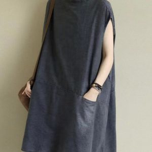 Artistic Distressed Denim Sleeveless Dress - Y2K Aesthetic Fashion Statement Piece