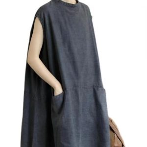 Artistic Distressed Denim Sleeveless Dress - Y2K Aesthetic Fashion Statement Piece