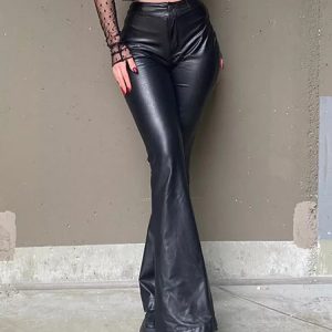 Asyah Y2K Leather Pants: Edgy Grunge Style for Trendy Aesthetic Outfits