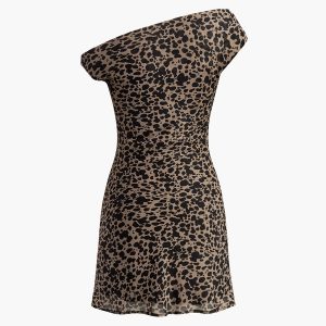 Asymmetric Collar Y2K Printed Dress for Coquette and Grunge Aesthetic Styles