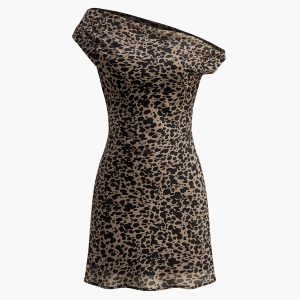 Asymmetric Collar Y2K Printed Dress for Coquette and Grunge Aesthetic Styles