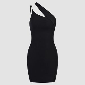 Asymmetric Halter Bodycon Mini Dress for Y2K Aesthetic and Coquette Style