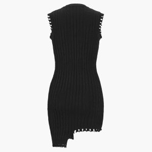 Asymmetric Hem Y2K Sweater Dress for Trendy Coquette and Grunge Aesthetic Styles