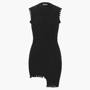 Asymmetric Hem Y2K Sweater Dress for Trendy Coquette and Grunge Aesthetic Styles