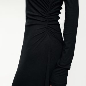 Asymmetric Ribbed Knit Long Sleeve Bodycon Dress - Y2K Fashion Essential for Aesthetic Outfits