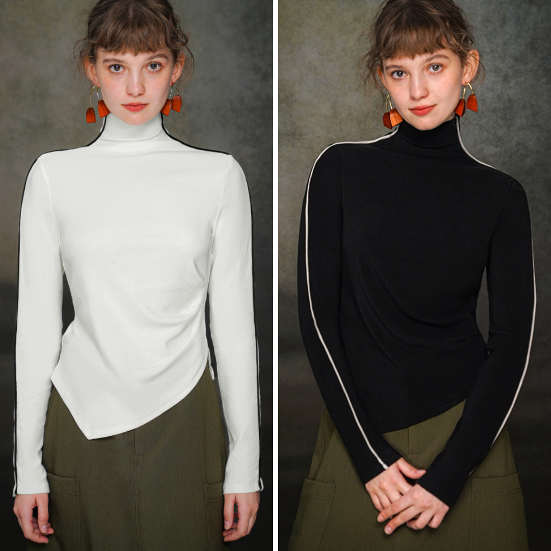 Asymmetric Turtleneck Sweater in Y2K Style - Trendy Grunge Aesthetic Knit Top