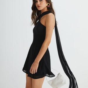 Asymmetrical Cutaway Shoulder Dress in Y2K Style - Trendy Coquette Aesthetic Fashion