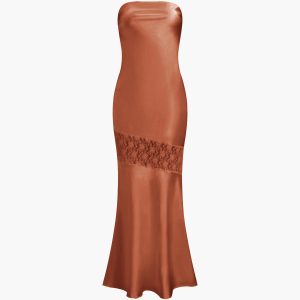 Asymmetrical Lace Strapless Tube Midi Dress for Y2K Aesthetic and Coquette Style