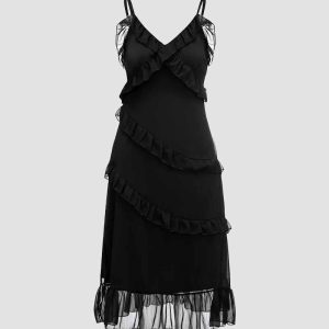 Asymmetrical Layers Maxi Dress in Y2K Fashion - Trendy Coquette Aesthetic Cami Style