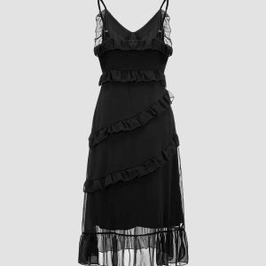 Asymmetrical Layers Maxi Dress in Y2K Fashion - Trendy Coquette Aesthetic Cami Style