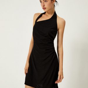 Asymmetrical Neck Halter Backless Mini Dress - Y2K Aesthetic Party Outfit