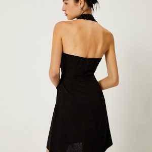 Asymmetrical Neck Halter Backless Mini Dress - Y2K Aesthetic Party Outfit