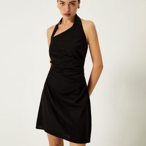 Asymmetrical Neck Halter Backless Mini Dress - Y2K Aesthetic Party Outfit