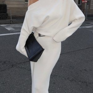 Asymmetrical Off Shoulder Solid Maxi Dress - Y2K Aesthetic Long Sleeve Fashion Statement