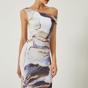 Asymmetrical Printed Off-Shoulder Dress in Y2K Style for Trendy Aesthetic Looks