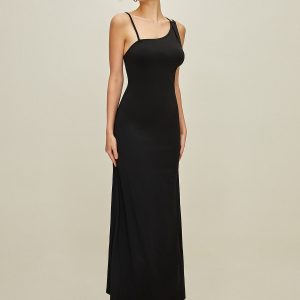 Asymmetrical Sleeveless Long Dress in Y2K Style for Chic Coquette Aesthetic Looks