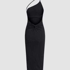 Asymmetrical Strap Open Back Midi Dress - Y2K Aesthetic Fashion for Trendy Outfits