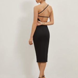 Asymmetrical Strap Open Back Midi Dress - Y2K Aesthetic Fashion for Trendy Outfits