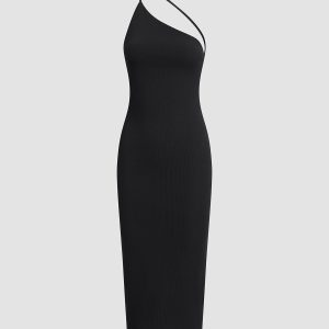 Asymmetrical Strap Open Back Midi Dress - Y2K Aesthetic Fashion for Trendy Outfits